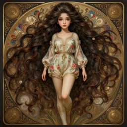 cute dogri woman with a beautiful face and eyes, long hair, wearing a flowery romper, long legs, fantasy, intricate, full body shot, sexy, highly detailed, digital painting, artstation, concept art, wallpaper, smooth, sharp focus, realistic photo by artgerm and greg rutkowski and alphonse mucha
