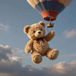 Teddy bear and hot air balloon floating on sky illustration background