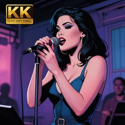 a colorful comic noir illustration of a hauntingly beautiful woman singing the blues in new orleans by sachin teng, by queens of the stone age, dark vibes, pastel lighting, cinematic, depth of field, 8 k, high contrast, trending on art station