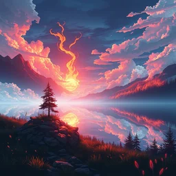 lake on fire, trending on artstation, anime 4 k