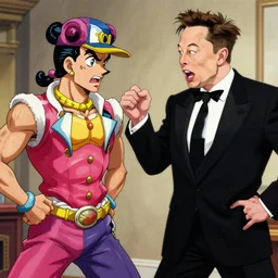 gigachad having a fight with elon musk, jojo meme style