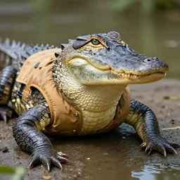 an alligator wearing a vest, digital art, photorealistic