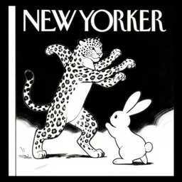 a still frame from comic strip, leopard dancing with rabbit 1 9 5 0, herluf bidstrup, new yorker illustration, monochrome contrast bw, lineart, manga, tadanori yokoo, simplified,