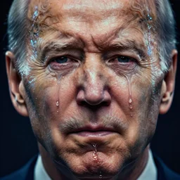 4 k ultra realistic very detailed portrait of a sad, crying a river of tears from eyes, intricate, abstract, joe biden saliva drooling, concept art, octane render, deviantart, cinematic, hyperrealism, iridescent accents, portrait photograph, nikon