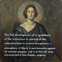 the full development of a synthetic unity of the conscious in control of the subconscious in a pure atmosphere ofliberty is sure immunity against all mental plagues, and is at the same time the source and aim of all true human progress