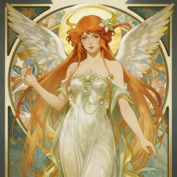 Female angelic Fae in the style of Ayami Kojima and Alphonse Mucha