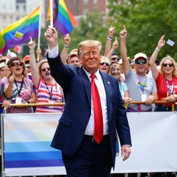 donald trump at a pride parade where everybody cheers him on