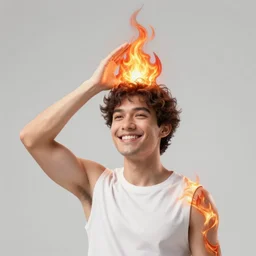 a happy man in his early 4 0 s receiving divine fire powers on his head and body, digital art by artgerm