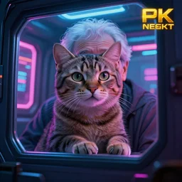 age with cat inside, neon, cyberpunk, cinematic, epic, 8 k, 4 k, ultra detail, ultra realistic, rendered by awesomeness