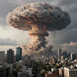 end of the world, mushroom cloud in a city