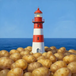 a lighthouse over an ocean of potato's, beautiful matte painting