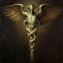 a painting of the caduceus by h. r. giger