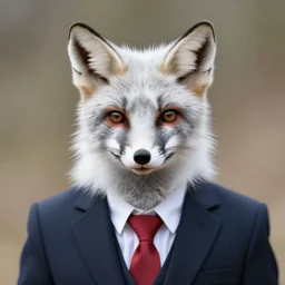 A silver fox in a business suit and red tie.
