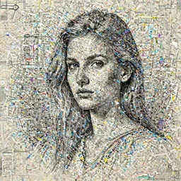 a beautiful hyper realistic portrait, pencil sketch from a picture of a French nubile with stoic attitude by Peter Mohrbacher industrial design blueprint, intricate details, ink on paper
