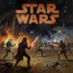 star wars space battle, painting by albert bierstadt
