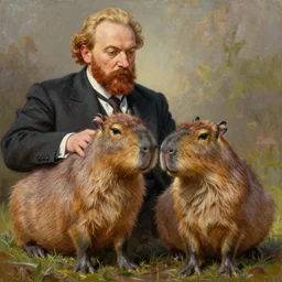 an epic painting of lenin petting capybara, oil on canvas, social realism, perfect composition, golden ratio, beautiful detailed, photorealistic, digital painting, concept art, smooth, sharp focus, illustration, artstation trending, octane render, unreal engine