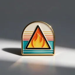 a photo of a retro art deco minimalistic clean fire warning enamel pin, studio lighting, behance