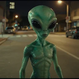 cctv footage of an alien on a street at night