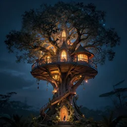 astral treehouse temple, peter mohrbacher, alena aenami, dan mumford, dark fantasy, radiant lighting, cinematic, artstation