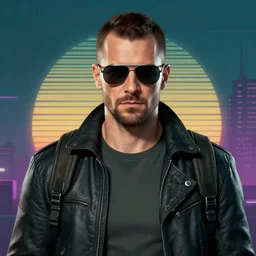 a g-man from half life, portrait, high detailed, retrowave, HD,