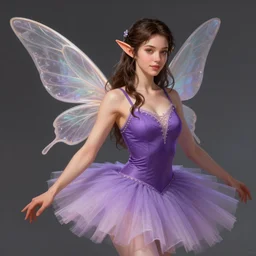 brunette elf with fairy wings, wearing purple tanktop and ballet skirt, d & d, fantasy, highly detailed, digital painting, trending on artstation, concept art, sharp focus, illustration, art by artgerm and rosstran