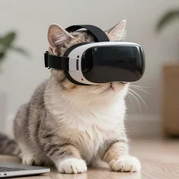 kitten wearing a vr headset