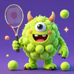 a monster made out of tennis balls, tennis racket, colorful, digital art, fantasy, magic, trending on artstation, ultra detailed, professional illustration by Basil Gogos