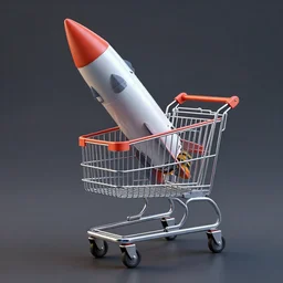 a shopping troley with a rocket launcher attached to it, 3 d render, octane, ray tracing, ultra high detail, photorealistic