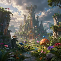 a mystical wonderland, high fantasy, magical elements, vibrant colors, lush landscape, sharp details, high res