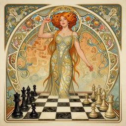 beautiful and playful anya taylor - joy ( queen's gambit ), art nouveau, fantasy, intricate chess designs, elegant, highly detailed, sharp focus, art by artgerm and greg rutkowski and wlop
