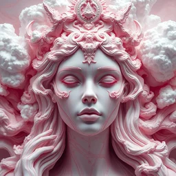 epic beautiful intricate and detailed concept art. female face pink liquid fluid carbon god. sculpture. noveau clouds