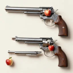 an elegant set of dueling pistols decorated with an apple theme