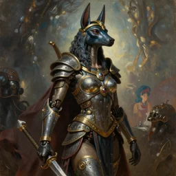 Mystical Valkyrie, Regal, Realistic, Refined, full portrait of a beautiful female Cyborg Alien Anubis warrior, Detailed Digital Art, Oil Painting, François Boucher, William-Adolphe Bouguereau, Art Frahm, Steampunk, Walt Disney (1937), WLOP, Rossdraws, frank frazetta, dynamic lighting, daily deviation, very very very very very beautiful, character illustration by Maurice Sendak, Jean Giraud, trending on artstation, Highly Detailed, Cinematic Lighting, Unreal Engine, 8k, HD