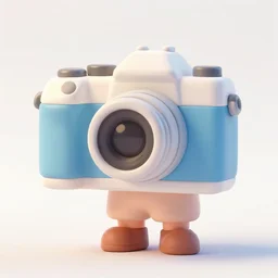 camera collectable toy figurine, the character holds a camera, made in pastel 3 d by jon burgerman and pixar, artstation 4 k, high resolution, simple face, soft lighting, white background
