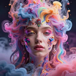 a beautiful girl engulfed in colorful liquid smoke and neon clouds, a colorful psychedelic experience, psilocybin, dmt, lsd, face, highly detailed, artstation, concept art, sharp focus, by hana yata, and artem demura and beeple, lisa frank, shannon maer, octane render, unreal engine, 8 k