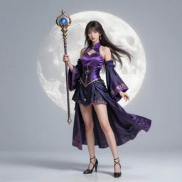 hyper realistic photo of beautiful conjurer girl holding a magic staff under the moonlight, full body, rule of thirds, conceptart, saturated colors, cinematic, greg rutkowski, brom, james gurney, mignola, craig mullins, artstation, cgsociety