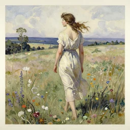 ephemeral piece titled a walk across new lands, female, highly detailed oil on watercolor wood block print by gaston bussiere, craig mullins, j. c. leyendecker 8 k
