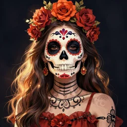 Illustration of a sugar skull day of the dead girl, art by edward steichen