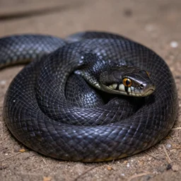 big black snake with amber eyes, far shot
