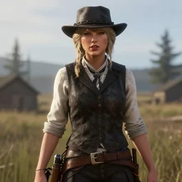 Film still of Taylor Swift, from Red Dead Redemption 2 (2018 video game)