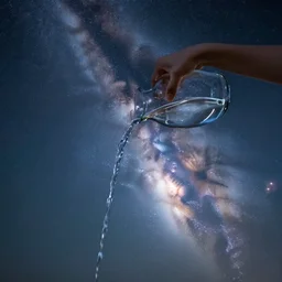 a woman pouring water from a vase into the milky way, by joe madura and boarder by alphonse mucha, battle chasers.