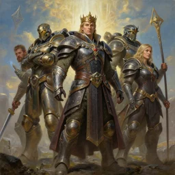 king arthur fantasy character portrait, ultra realistic, wide angle, intricate details, mass effect artifacts, luminous skies, highly detailed, michael cheval, esao andrews, peter mohrbacher, boris vallejo, craig mullins, jessica rossier, oil painting, highly detailed, cinematic lighting, unreal, natural tpose