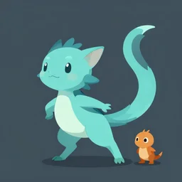 cyan cute spirit axie pet strikes enemy with its long tail, fantasy, studio ghibli, clean cel shaded vector art, style artstation, style greg rutkowski, octane render, unreal engine 6, epic game graphics, fantasy, conceptual art, ray tracing