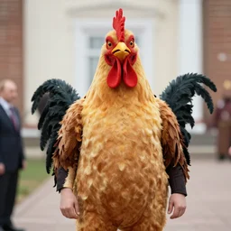putin in a rooster costume, man in a chicken suit