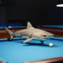 a photo of a shark playing pool