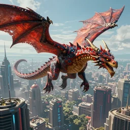 a highly detailed fantasy dragon flying over a cyberpunk metropolis, in the style of Juan P Osorio and Lord of the Rings, trending on artstation, vivid colors, amazing