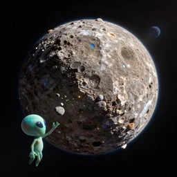 nasa webb in space with a little alien on it throwing stones, ultra realistic details, 8 k