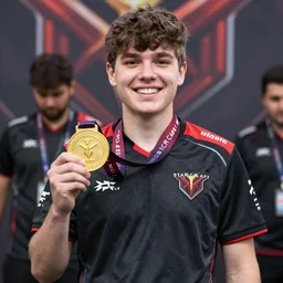 the world greatest starcraft player, holding a gold medal and smiling