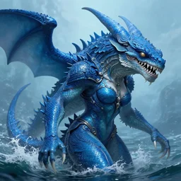 A blue Kraken in the sea, highly detailed, fantasy art, female art, in the style of greg rutkowski, illustration, epic, fantasy, intricate, hyper detailed, artstation, concept art, smooth, sharp focus, ray tracing