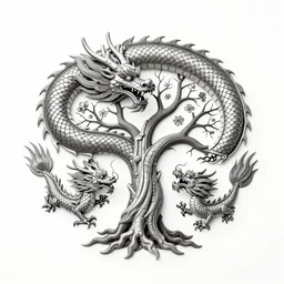 Chinese dragon wraps around the tree of life